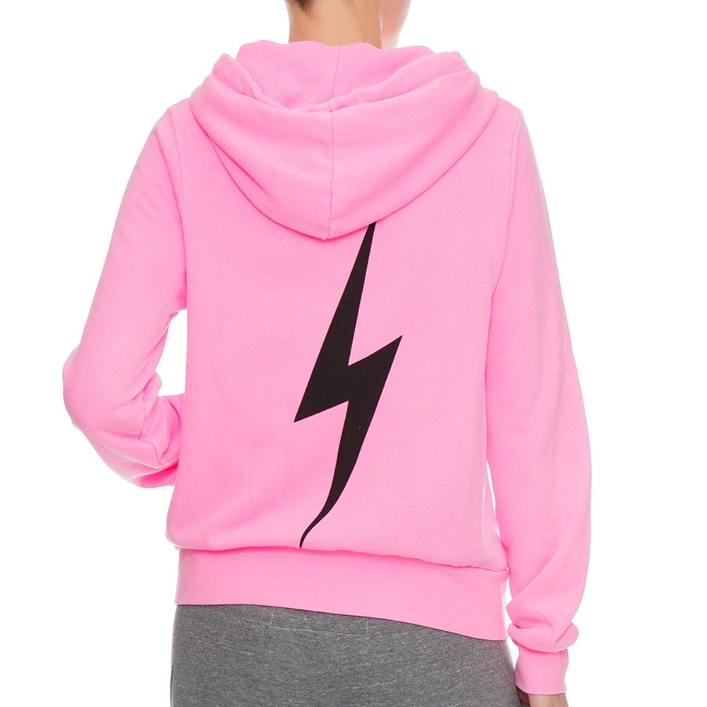 Pink Hoodie with Black Lightning Bolt